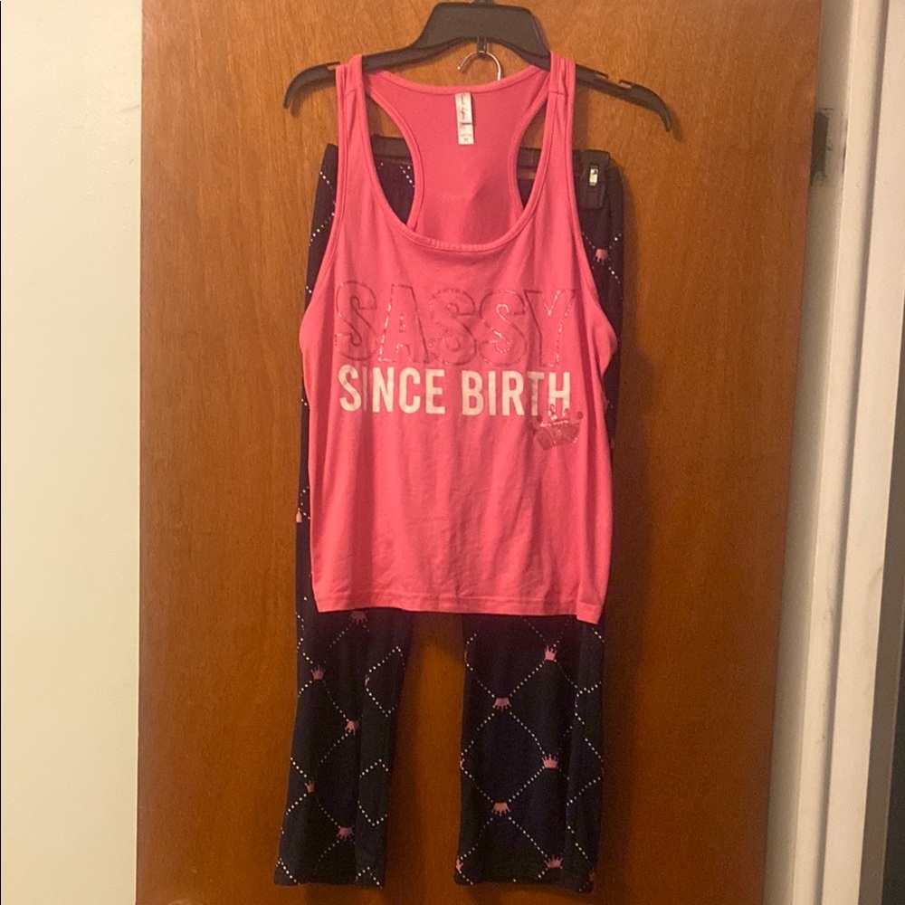 Charlotte Russe, JUNIOR Sassy Pink Tank and Black Patterned Pants Set
